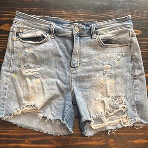 Judy Blue Paint Splatter Distressed Denim Shorts Large
